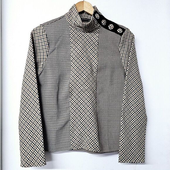 Zara Jackets & Blazers - Zara Brown Black Long Sleeve Plaid Houndstooth Patchwork Button Top Size XS
